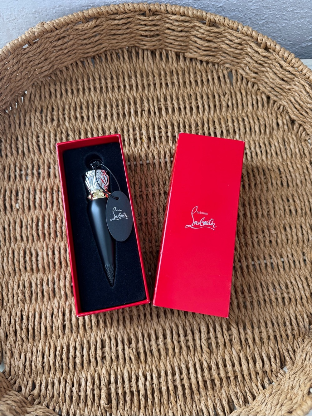 Christian Louboutin Black and Red Stiletto Perfume Bottle with Decorative Cap